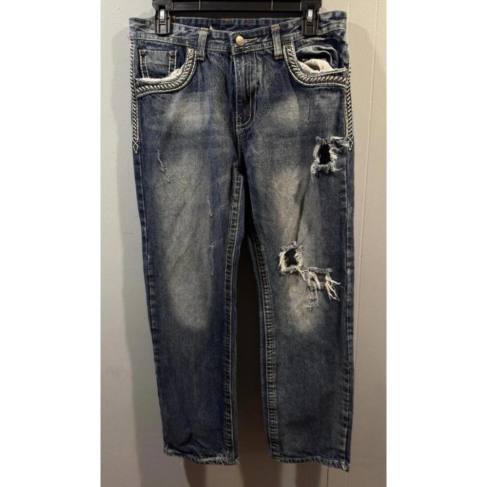 Womens Jake Slim Fit Jeans Distressed GS115 Size 18 Blue Denim 30x27